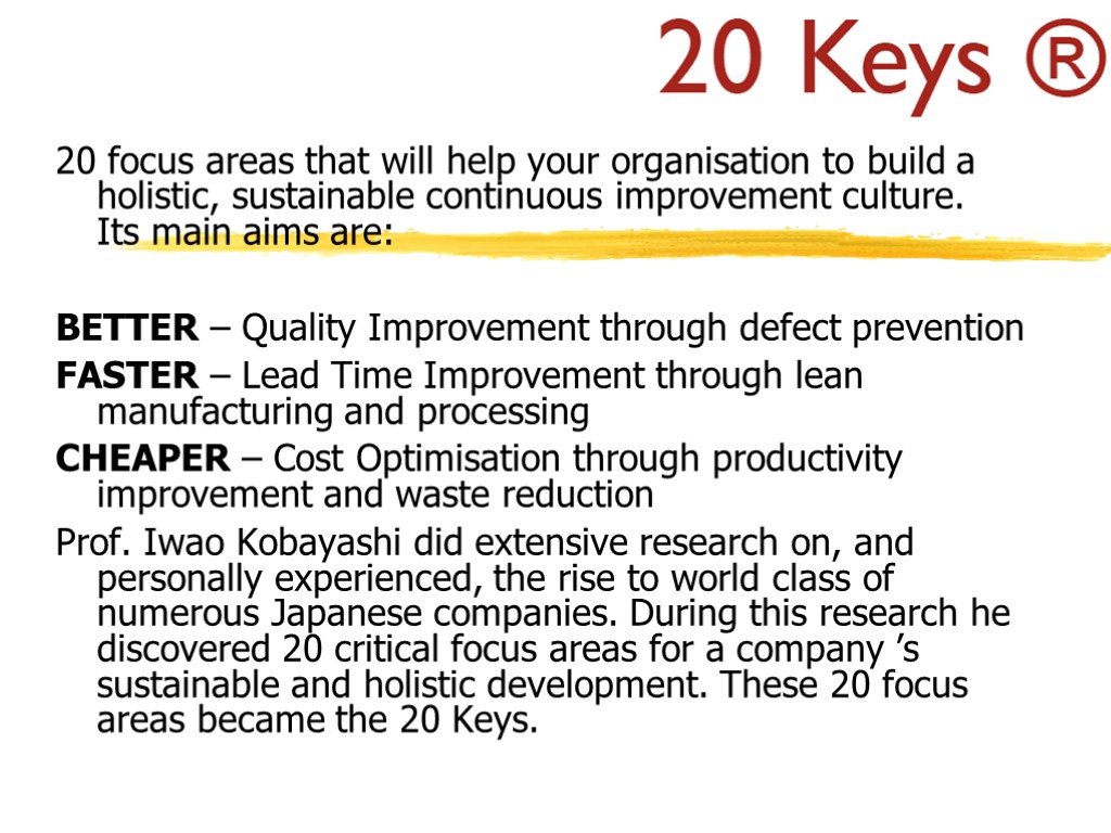 20 focus areas that will help your organisation to build a holistic, sustainable continuous